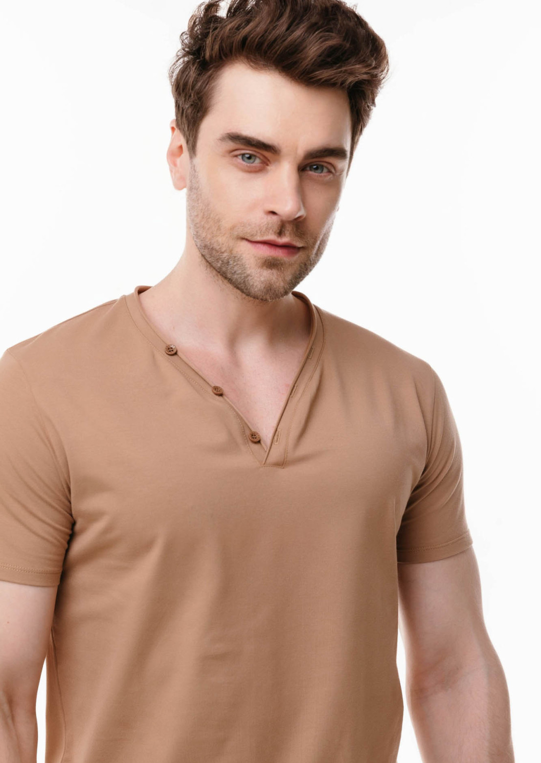 Beige button-down men's T-shirt